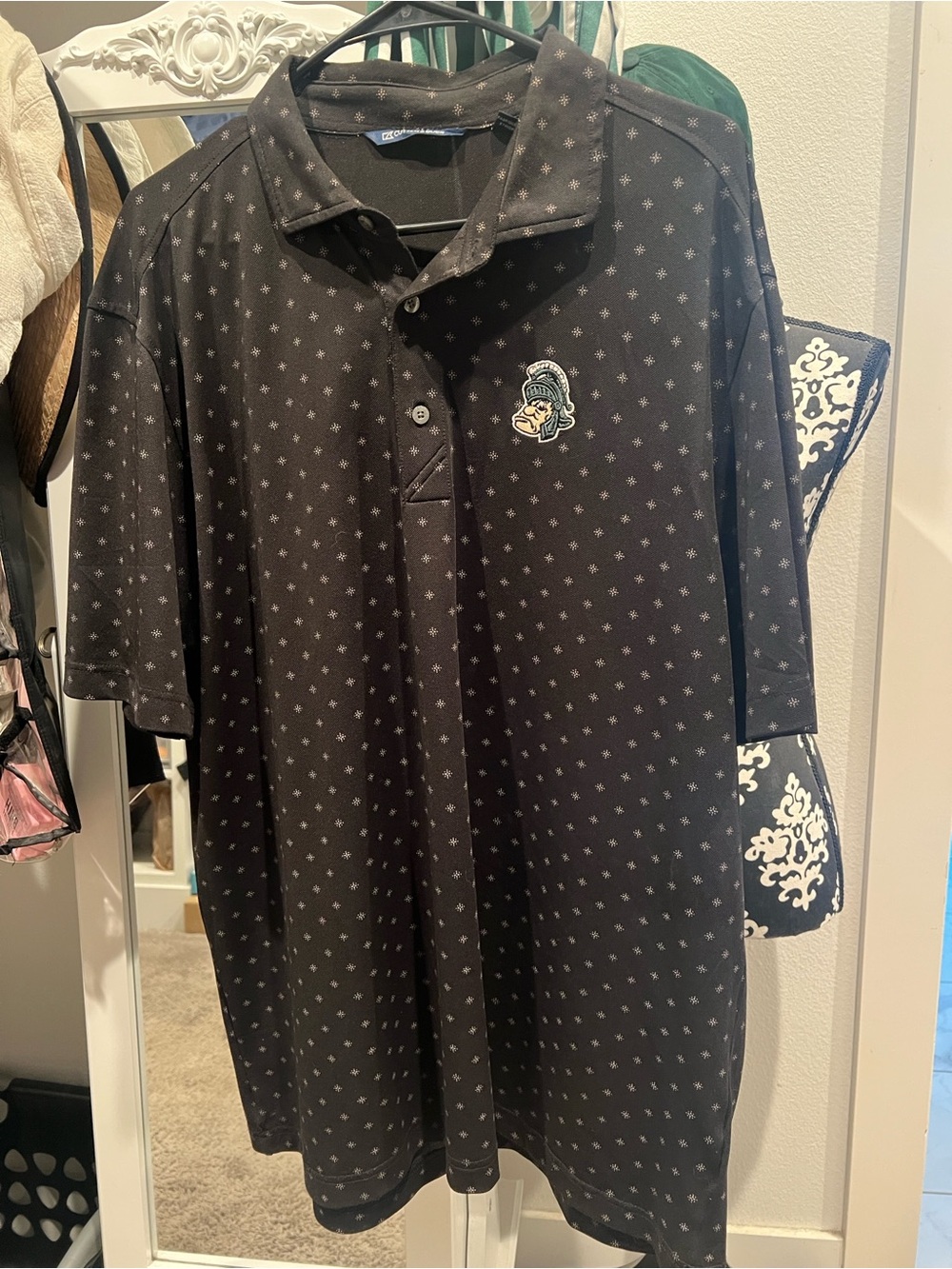 Cutter & Buck Black Polo with Subtle Pattern and Embroidered Logo